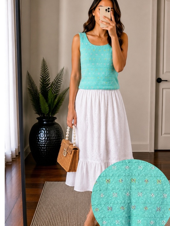 Vintage Sweaters - Vintage 90s Pastel Knit Sweater Vest | Seafoam Preppy Grandmillennial M